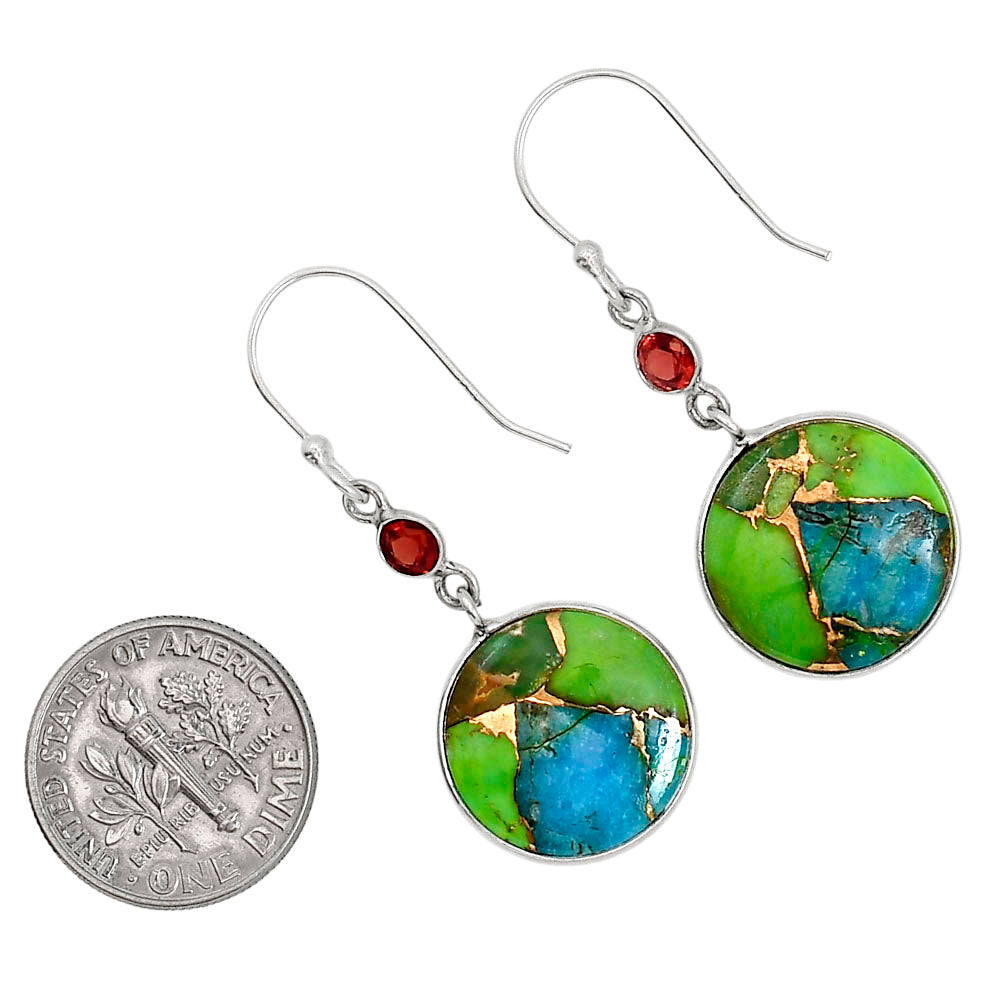 Blue Turquoise In Green Mohave and Hessonite Garnet Pendant Earrings Set T-1010 SDT03603
