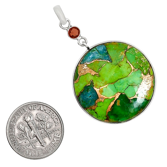 Blue Turquoise In Green Mohave and Hessonite Garnet Pendant Earrings Set T-1010 SDT03606