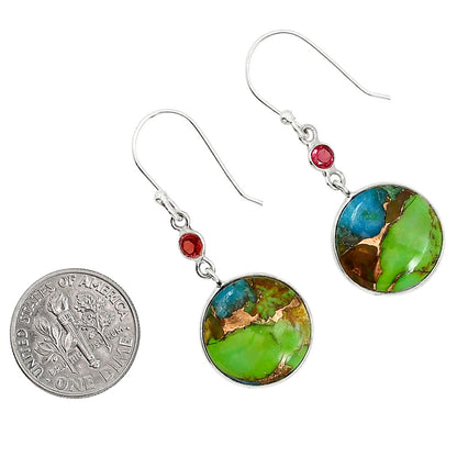 Blue Turquoise In Green Mohave and Hessonite Garnet Pendant Earrings Set T-1010 SDT03606