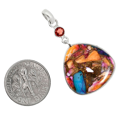 Kingman Orange Dahlia Turquoise and Hessonite Garnet Pendant Earrings Set T-1010 SDT03610