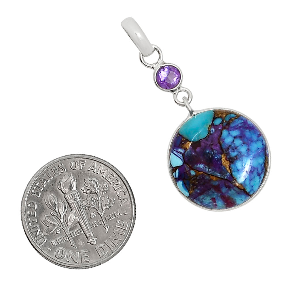 Kingman Purple Dahlia Turquoise and Amethyst Pendant Earrings Set T-1010 SDT03613