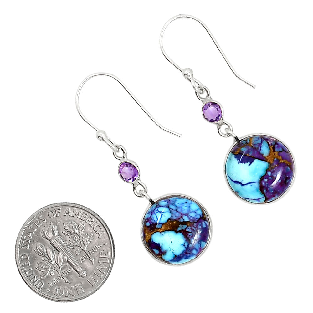 Kingman Purple Dahlia Turquoise and Amethyst Pendant Earrings Set T-1010 SDT03613