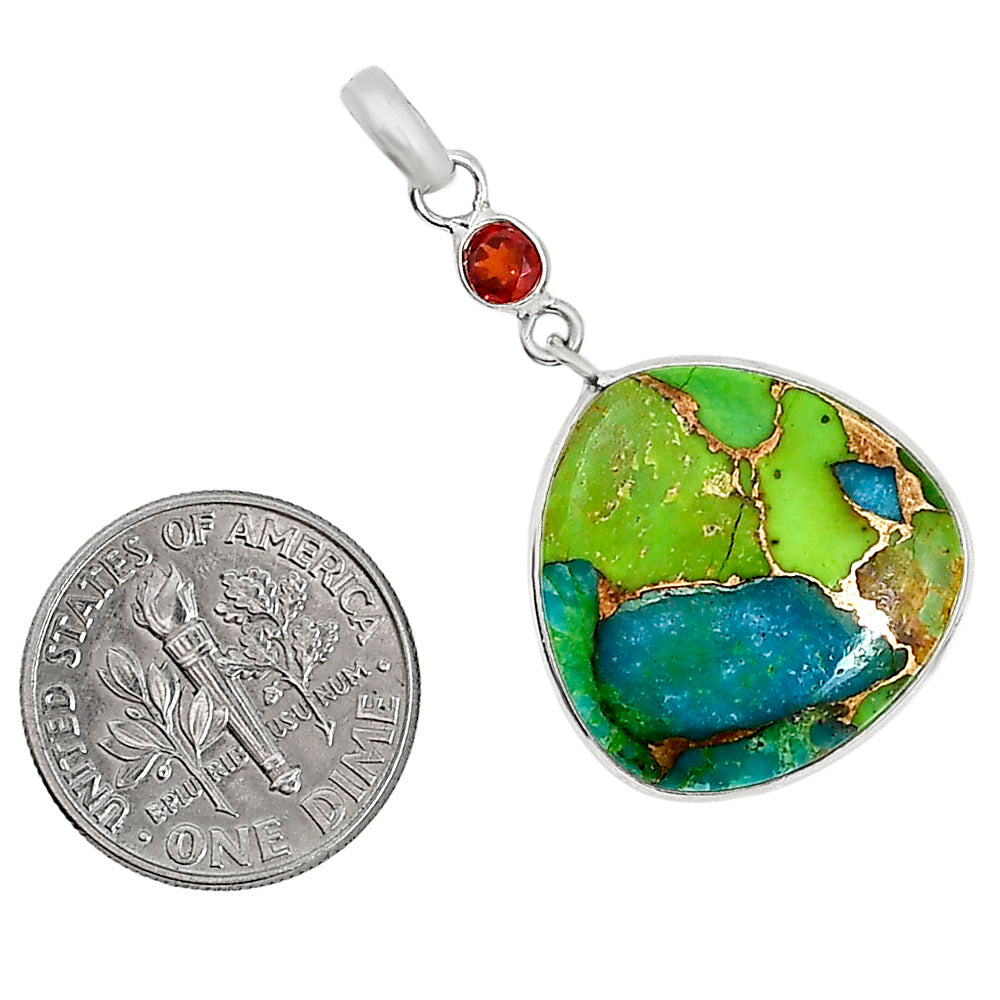 Blue Turquoise In Green Mohave and Hessonite Garnet Pendant Earrings Set T-1010 SDT03615