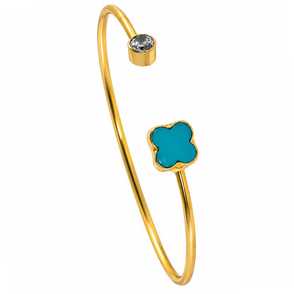 Sleeping Beauty Turquoise and White Zircon Cuff Bangle Bracelet BM-1004 TB01028