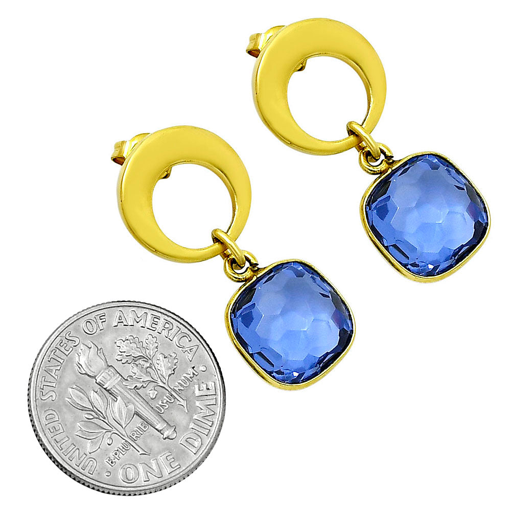 18K Gold Over Brass Lab Created Tanzanite  Earrings EM-1259 TE01001