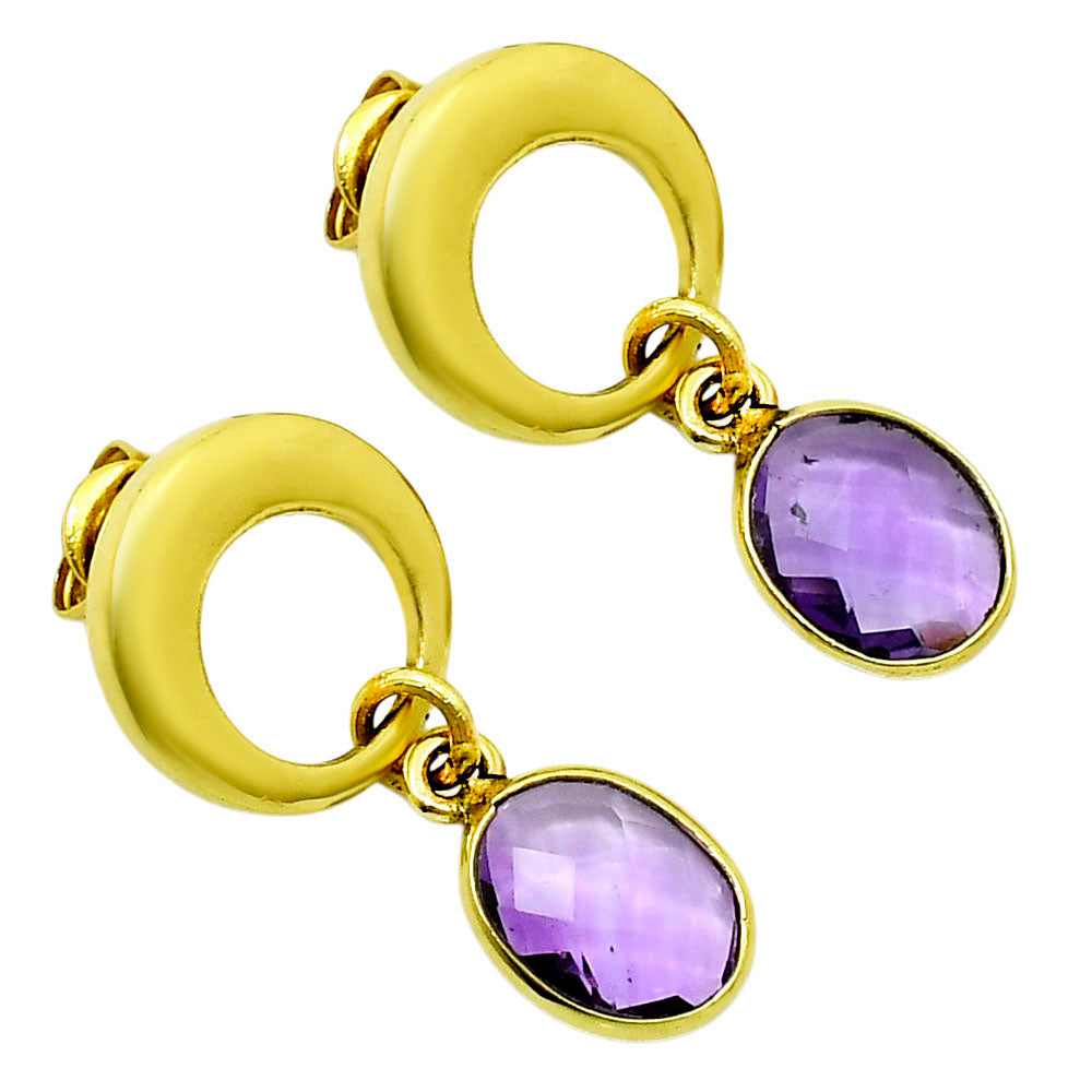 18K Gold Over Brass Natural Amethyst - Brazil  Earrings EM-1259 TE01013