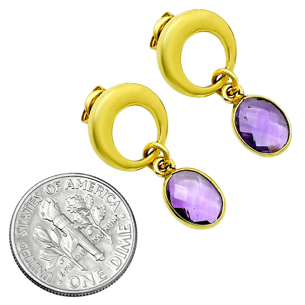 18K Gold Over Brass Natural Amethyst - Brazil  Earrings EM-1259 TE01013