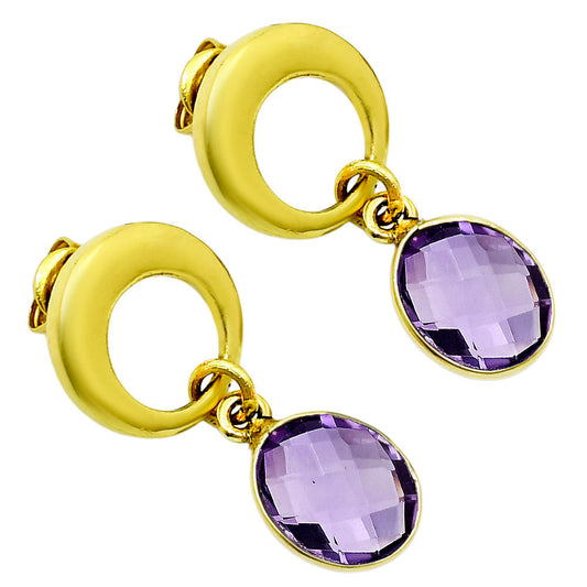 18K Gold Over Brass Natural Amethyst - Brazil  Earrings EM-1259 TE01019