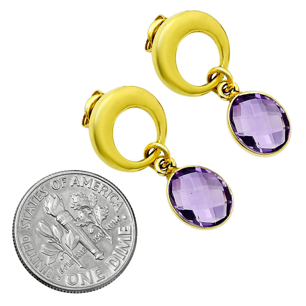 18K Gold Plated Natural Amethyst - Brazil Earrings EM-1259 TE01019