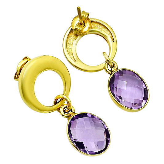 18K Gold Over Brass Natural Amethyst - Brazil  Earrings EM-1259 TE01019