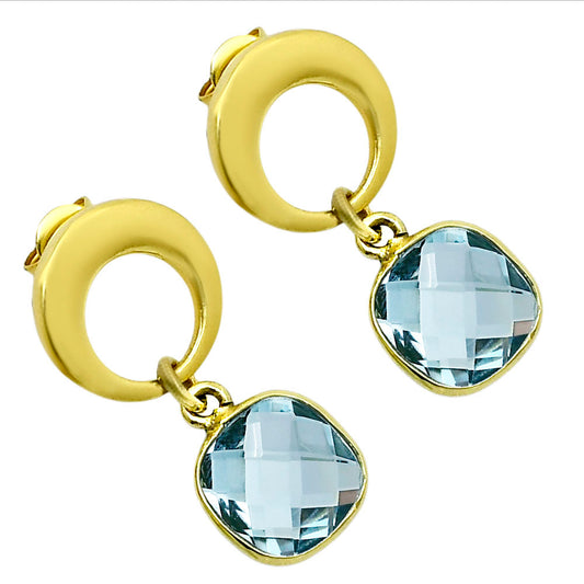 18K Gold Over Brass Natural Sky Blue Topaz  Earrings EM-1259 TE01020
