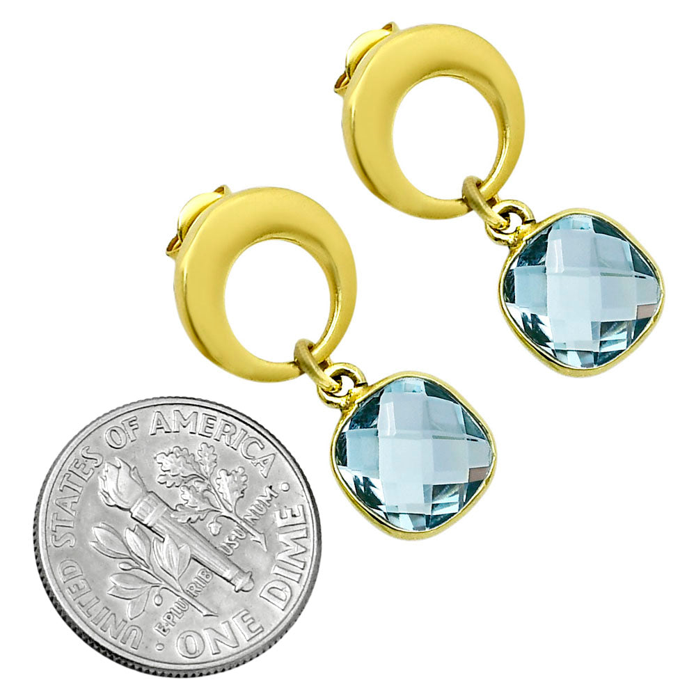 18K Gold Plated Natural Sky Blue Topaz Earrings EM-1259 TE01021