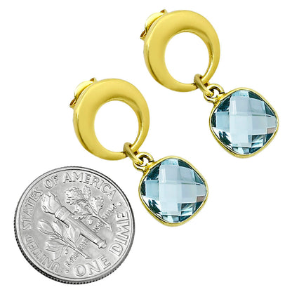 18K Gold Plated Natural Sky Blue Topaz Earrings EM-1259 TE01021