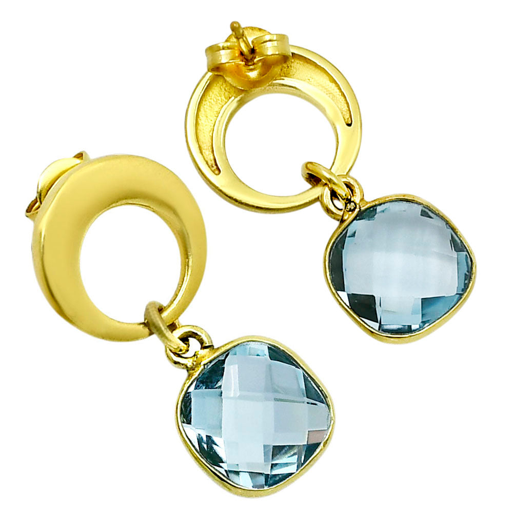 18K Gold Plated Natural Sky Blue Topaz Earrings EM-1259 TE01021