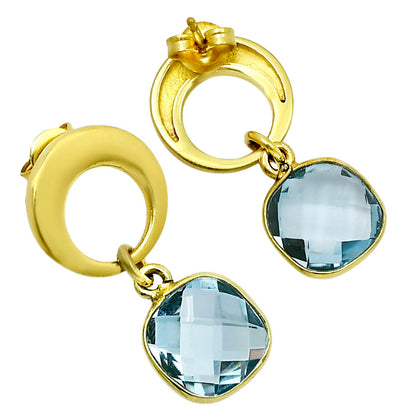 18K Gold Plated Natural Sky Blue Topaz Earrings EM-1259 TE01021