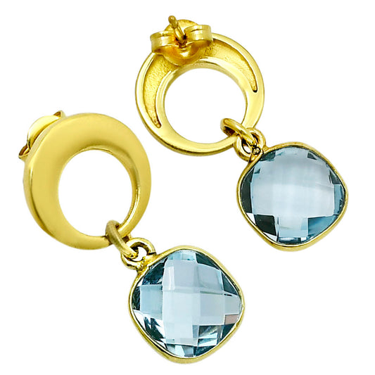 18K Gold Over Brass Natural Sky Blue Topaz  Earrings EM-1259 TE01021