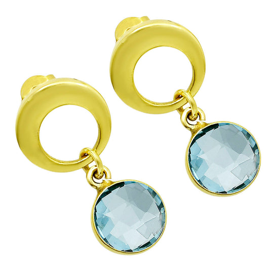18K Gold Over Brass Natural Sky Blue Topaz  Earrings EM-1259 TE01023