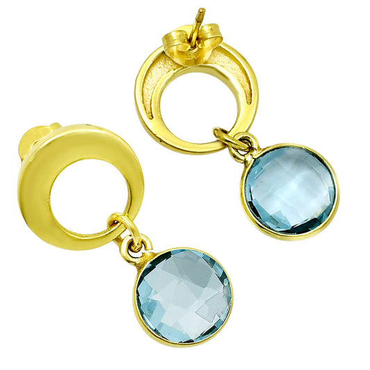 18K Gold Over Brass Natural Sky Blue Topaz  Earrings EM-1259 TE01023