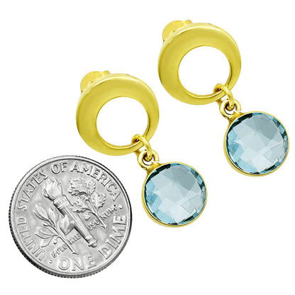 18K Gold Over Brass Natural Sky Blue Topaz  Earrings EM-1259 TE01024