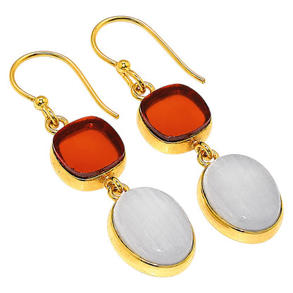 White Quartz and Carnelian Earrings EM-1002 TE01162