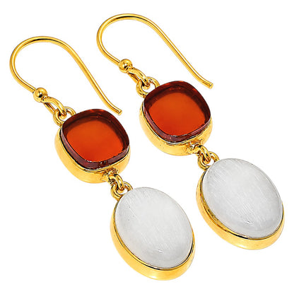 White Quartz and Carnelian Earrings EM-1002 TE01163