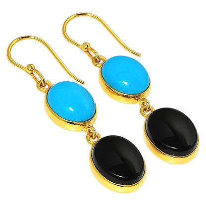 Black Onyx and Sleeping Beauty Turquoise Earrings EM-1002 TE01169