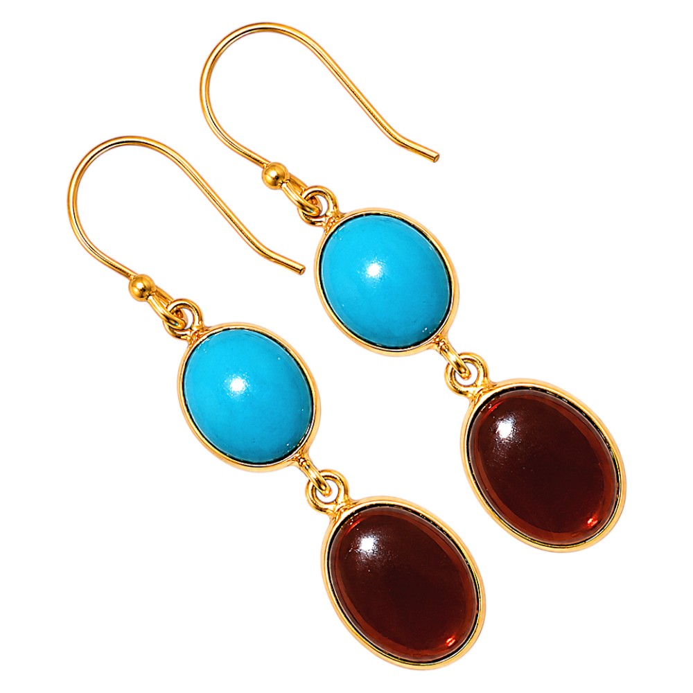 Hessonite Garnet and Sleeping Beauty Turquoise Earrings EM-1002 TE01170