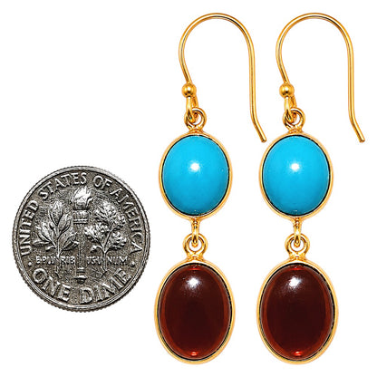 Hessonite Garnet and Sleeping Beauty Turquoise Earrings EM-1002 TE01170