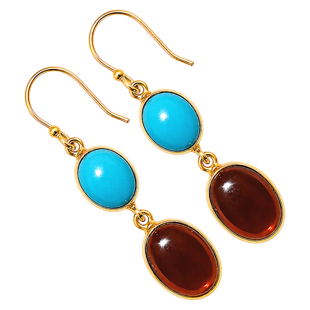 Hessonite Garnet and Sleeping Beauty Turquoise Earrings EM-1002 TE01171