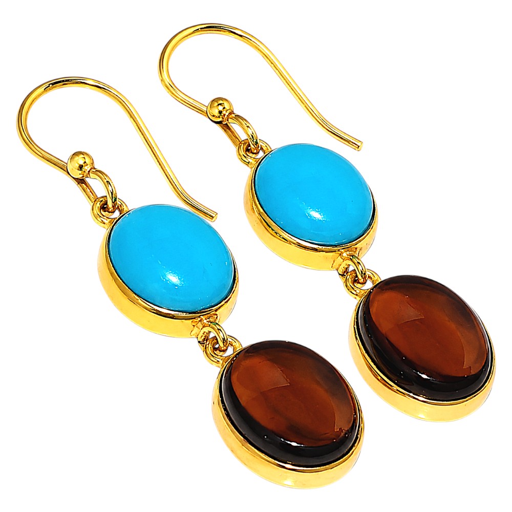 Hessonite Garnet and Sleeping Beauty Turquoise Earrings EM-1002 TE01171
