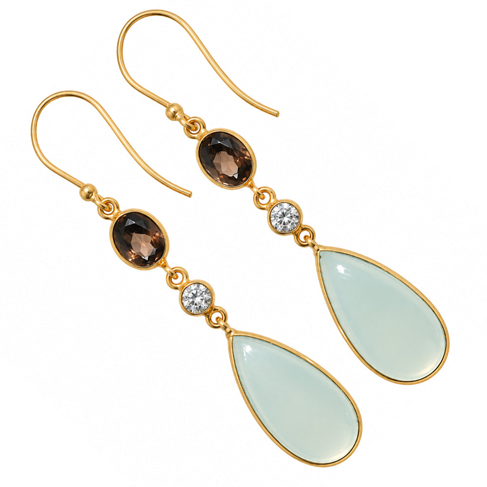 Aqua Chalcedony and Smoky Quartz & Zircon Earrings EM-1007 TE01206