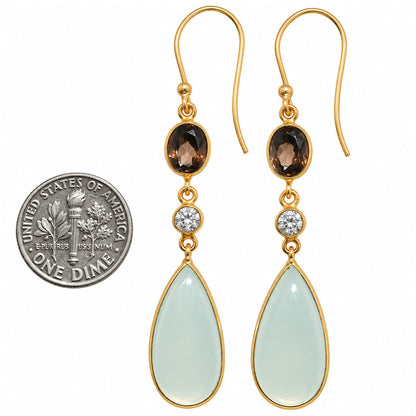 Aqua Chalcedony and Smoky Quartz & Zircon Earrings EM-1007 TE01206