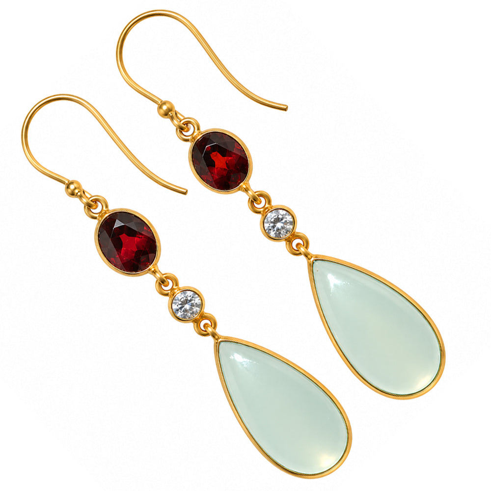 Aqua Chalcedony and Garnet & Zircon Earrings EM-1007 TE01207