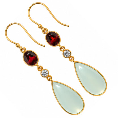 Aqua Chalcedony and Garnet & Zircon Earrings EM-1007 TE01207