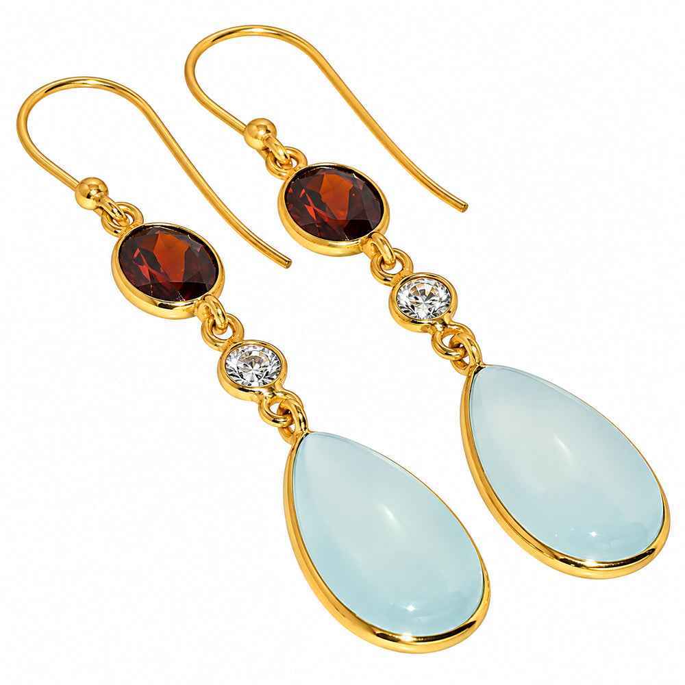 Aqua Chalcedony and Garnet & Zircon Earrings EM-1007 TE01207