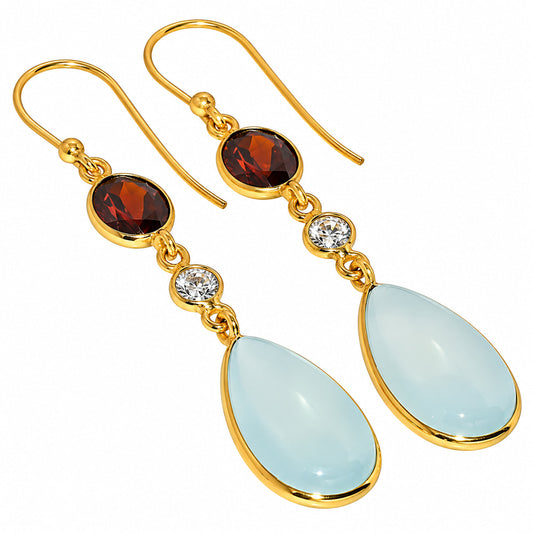 Aqua Chalcedony and Garnet & Zircon Earrings EM-1007 TE01207