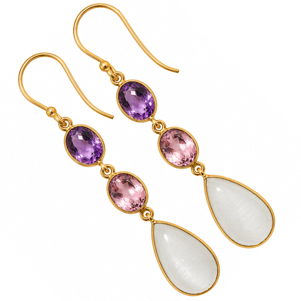 White Selenite and Amethyst & Pink Morganite Earrings EM-1007 TE01208