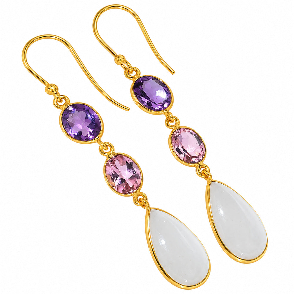 White Selenite and Amethyst & Pink Morganite Earrings EM-1007 TE01208