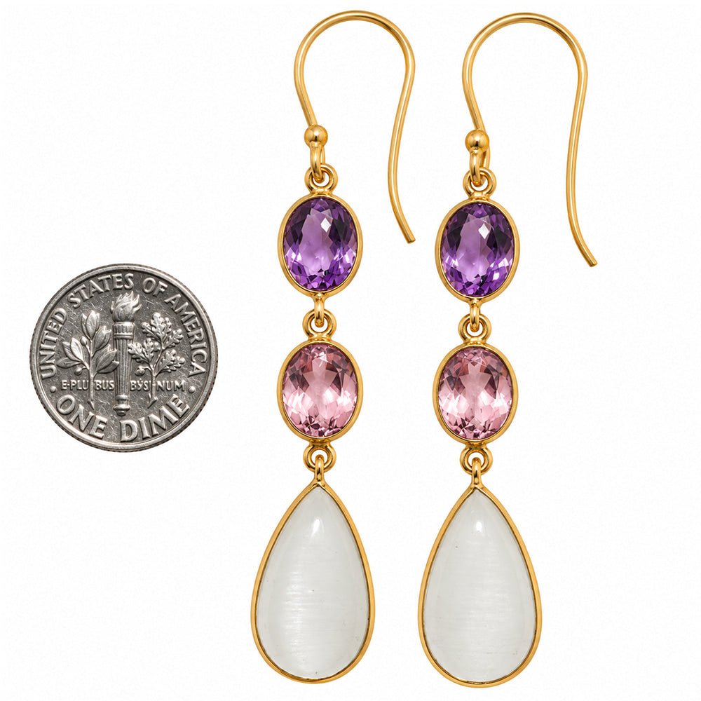 White Selenite and Amethyst & Pink Morganite Earrings EM-1007 TE01208