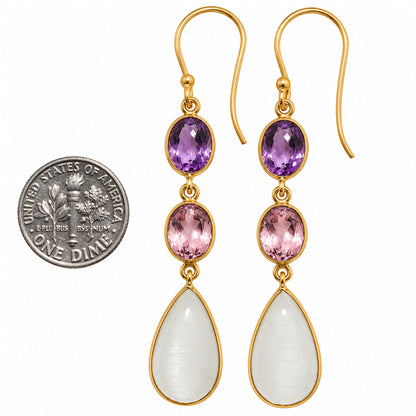 White Selenite and Amethyst & Pink Morganite Earrings EM-1007 TE01208