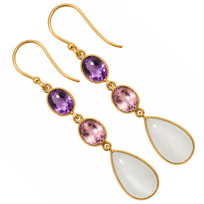 White Selenite and Amethyst & Pink Morganite Earrings EM-1007 TE01209