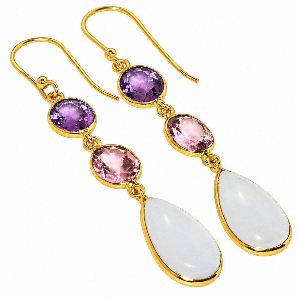 White Selenite and Amethyst & Pink Morganite Earrings EM-1007 TE01209