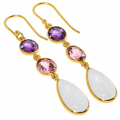 White Selenite and Amethyst & Pink Morganite Earrings EM-1007 TE01209