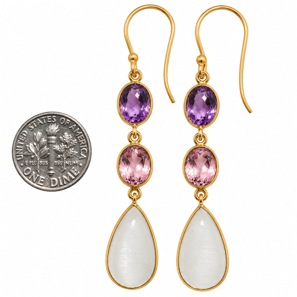 White Selenite and Amethyst & Pink Morganite Earrings EM-1007 TE01209