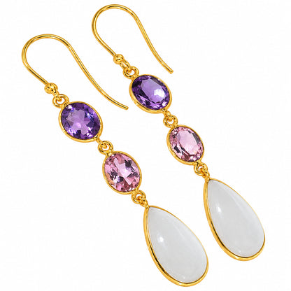 White Selenite and Amethyst & Pink Morganite Earrings EM-1007 TE01210