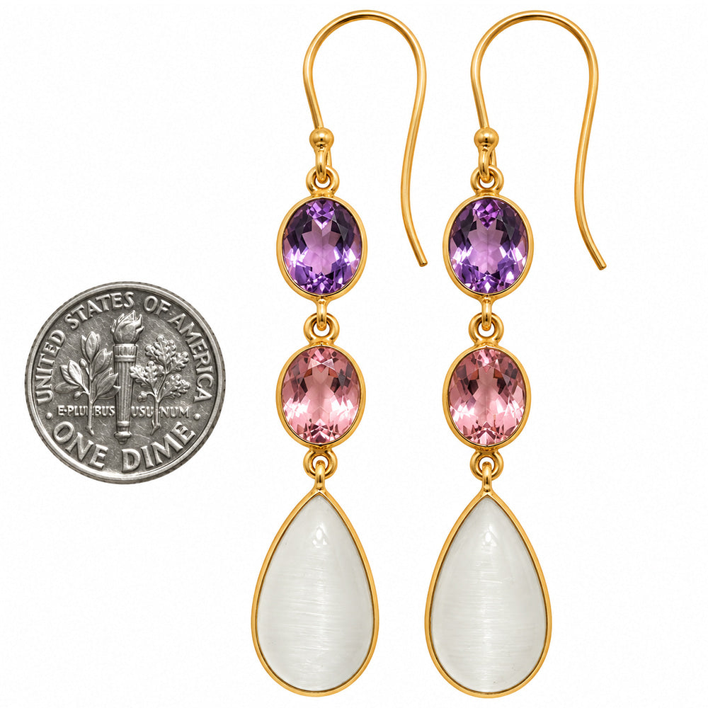 White Selenite and Amethyst & Pink Morganite Earrings EM-1007 TE01210