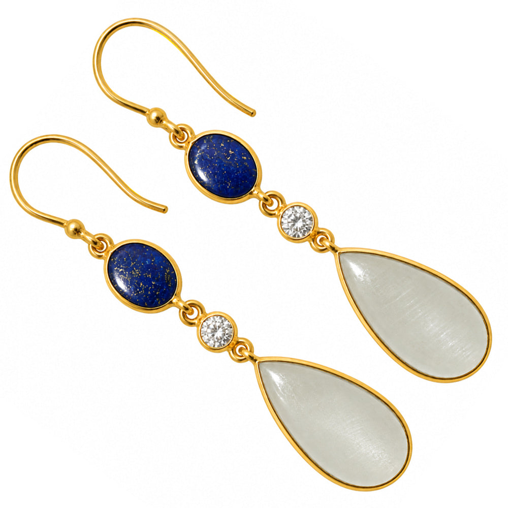 White Selenite and Lapis & Zircon Earrings EM-1007 TE01211