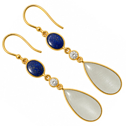 White Selenite and Lapis & Zircon Earrings EM-1007 TE01211