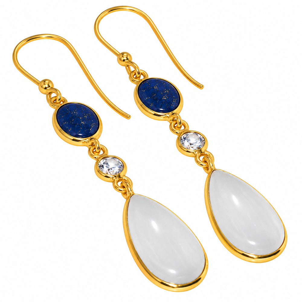 White Selenite and Lapis & Zircon Earrings EM-1007 TE01211