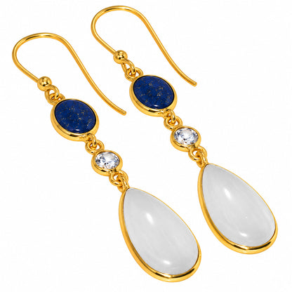 White Selenite and Lapis & Zircon Earrings EM-1007 TE01211